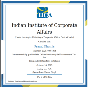 Independent Director - IICA - Prasad Khasnis