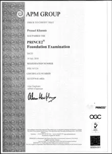 Prince2 Foundation Certificate APM Group - Prasad Khasnis