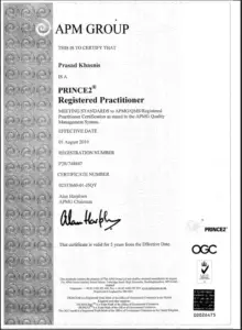 Prince2 Practitinor Certificate APM Group - Prasad Khasnis